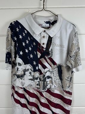 American Summer Patriotic Eagle Flag Polo Shirt Men’s Small